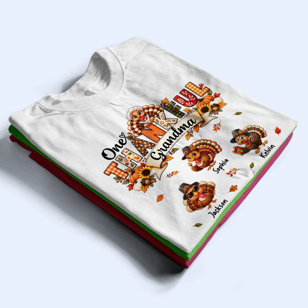 Gift For Grandma,Gifts For Her,Happy,Icon,Thanksgiving - Thanksgiving Gift For Grandma - Personalized One Thankful Grandma T Shirt