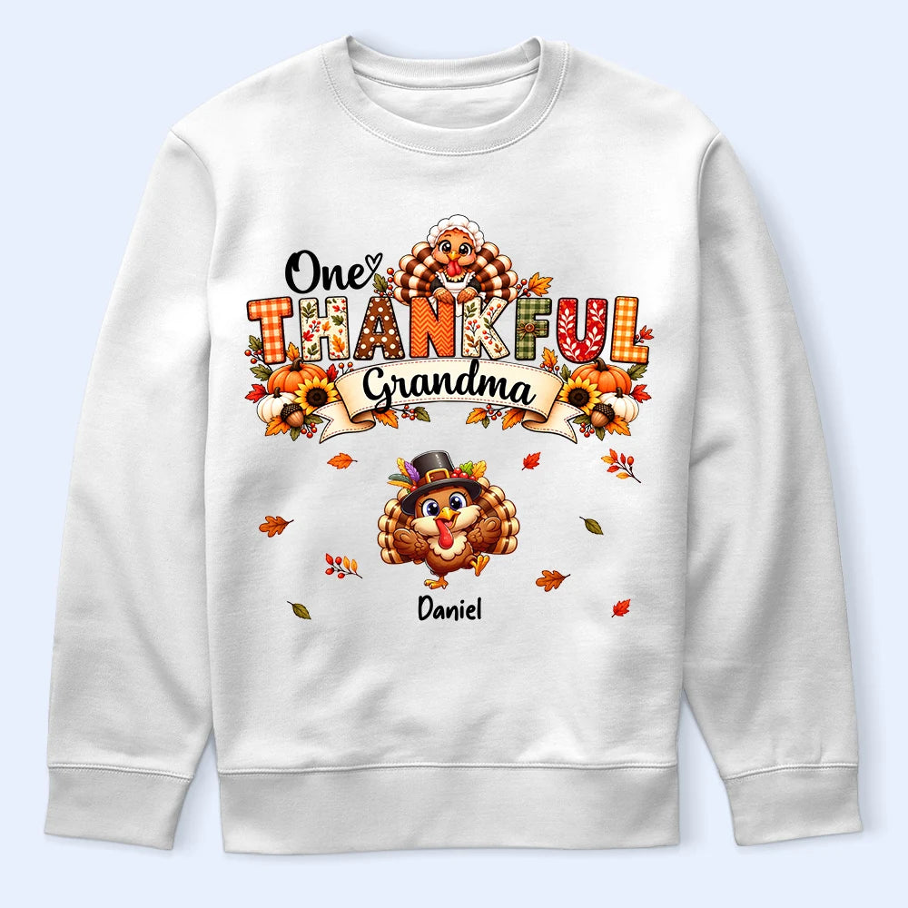 Gift For Grandma,Gifts For Her,Happy,Icon,Thanksgiving - Thanksgiving Gift For Grandma - Personalized One Thankful Grandma T Shirt