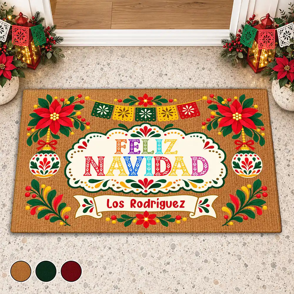 Regalo De Navidad Para Familia Latina - Personalized Feliz Navidad Doormat