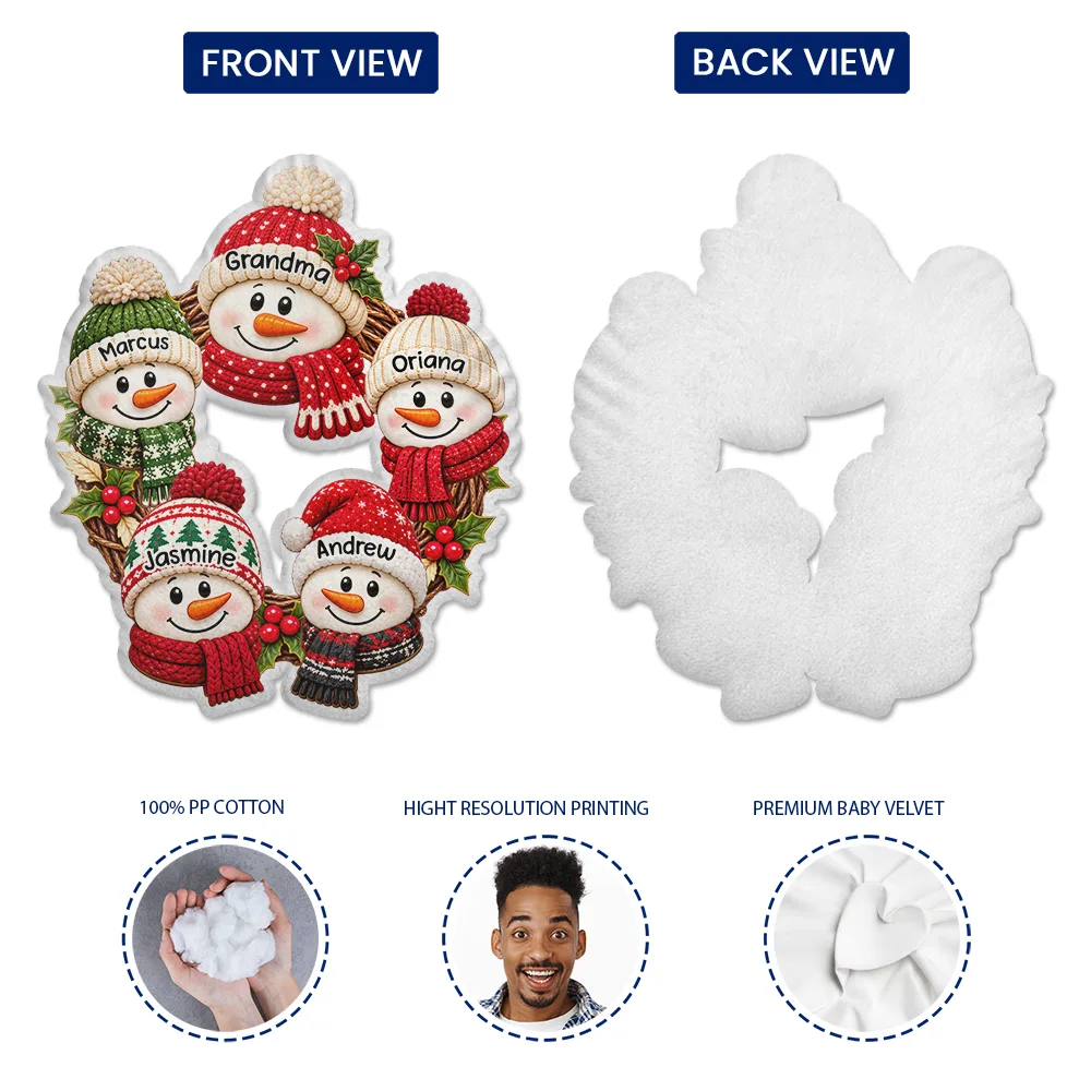 Christmas,Family,Grandparents,Happy,Icon - Christmas Decor For Grandparents - Personalized Snowman Wreath Pillow
