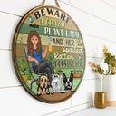 Beware A Crazy Plant Lady & Her Spoiled Rotten Dogs Live Here Gardening - Garden Sign, Birthday, Housewarming Gift For Her, Him, Gardener, Outdoor Decor - Personalized Custom Wood Circle Sign