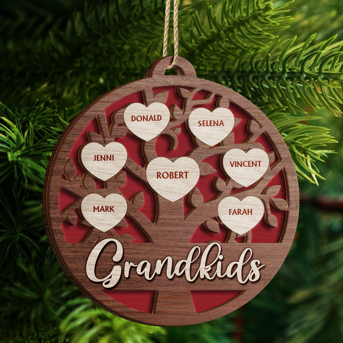 Grandkids Family Tree - Christmas Gifts For Grandparents, Grandkids, Family - Personalized 2-Layered Wooden Ornament