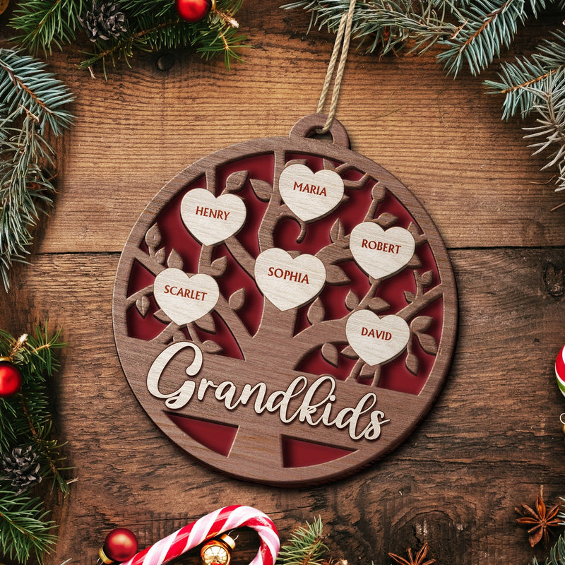Grandkids Family Tree - Christmas Gifts For Grandparents, Grandkids, Family - Personalized 2-Layered Wooden Ornament