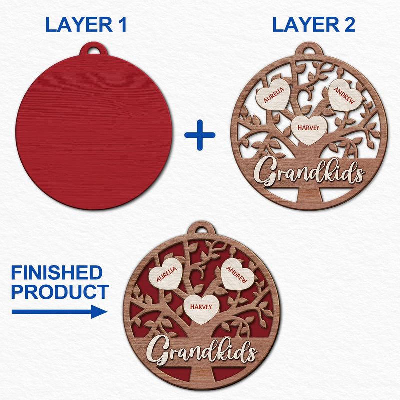 Grandkids Family Tree - Christmas Gifts For Grandparents, Grandkids, Family - Personalized 2-Layered Wooden Ornament