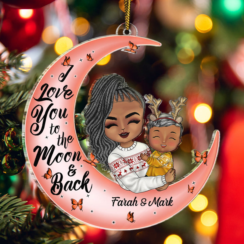 I Love You To The Moon And Back Papa, Nana Chibi - Christmas Gift For Grandparents - Personalized Cutout Acrylic Ornament