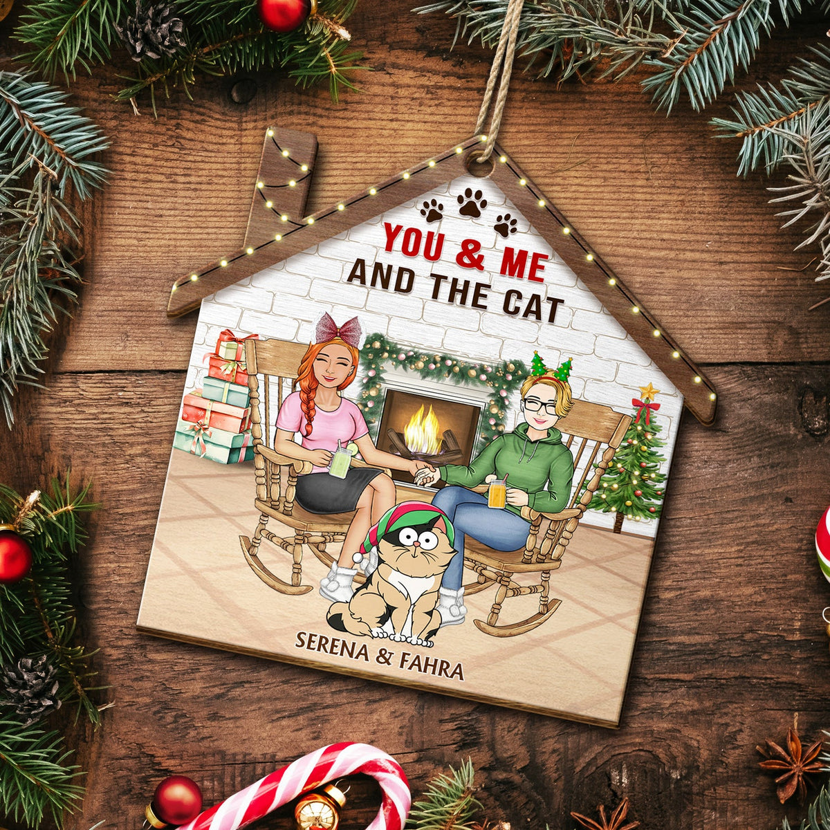 A Crazy Cat Lady And Her Grumpy Old Man Live Here - Christmas Gift For Couple, Pet Lovers And Family - Personalized Custom Shaped Wooden Ornament