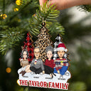 Leopard Checkered Pattern Christmas Tree Family - Xmas Gift For Parent, Grandparent, Sibling - Personalized Wooden Cutout Ornament