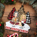 Leopard Checkered Pattern Christmas Tree Family - Xmas Gift For Parent, Grandparent, Sibling - Personalized Wooden Cutout Ornament