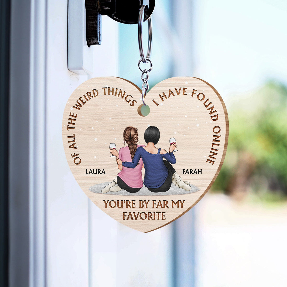 Of All The Weird Things - Gift For Couples, Husband, Wife - Personalized Wooden Keychain