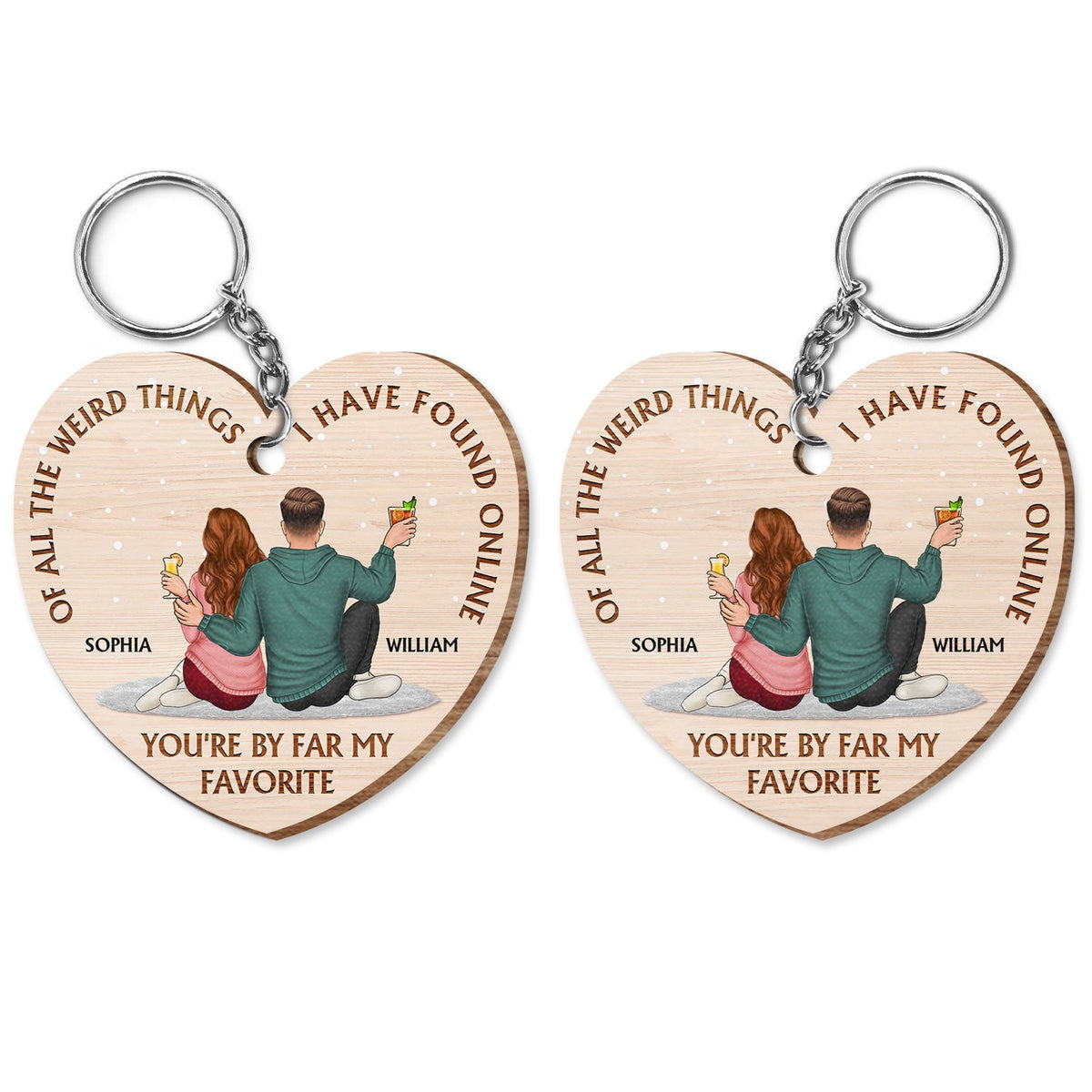 Of All The Weird Things - Gift For Couples, Husband, Wife - Personalized Wooden Keychain
