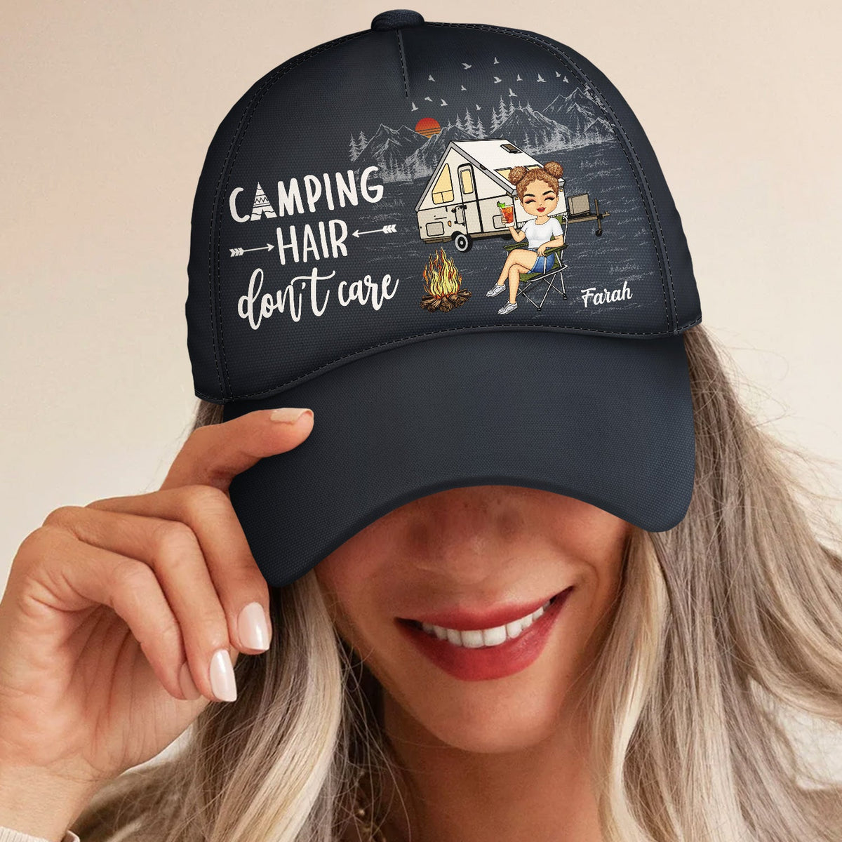 Camping Hair Don't Care - Gift For Camping Lovers, Campers, Women - Personalized Classic Cap