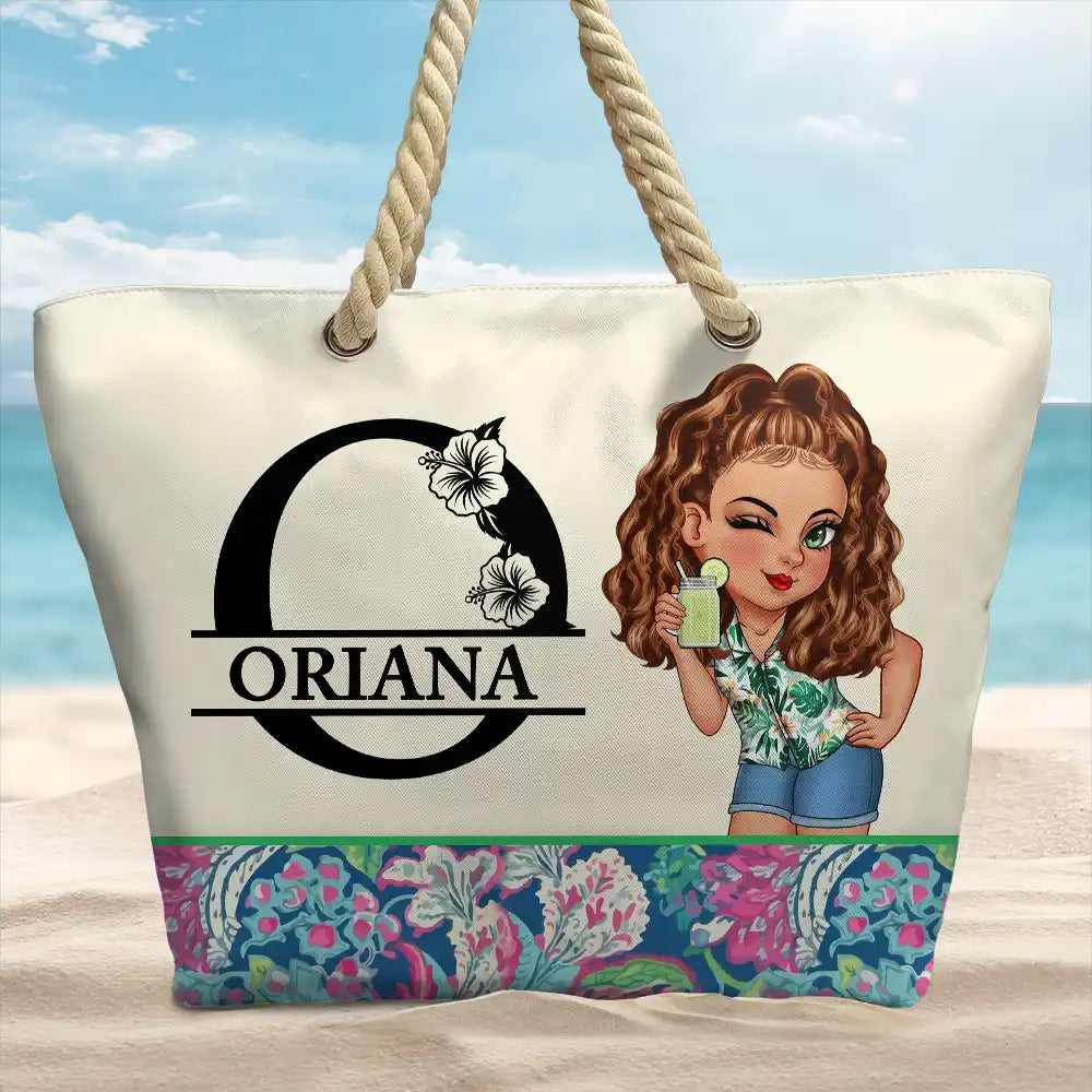 Monogram Floral Tropical Girl - Personalized Beach Bag
