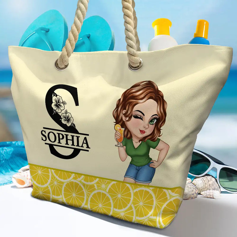 Monogram Floral Tropical Girl - Personalized Beach Bag