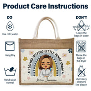 Teacher Helping Little Minds Grow - Personalized Jute Tote Bag