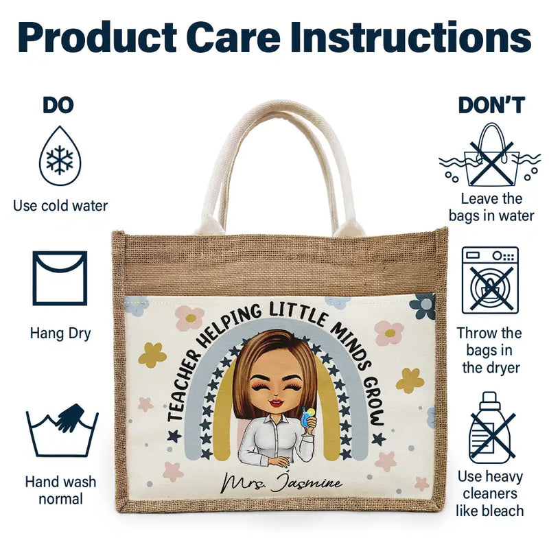Teacher Helping Little Minds Grow - Personalized Jute Tote Bag