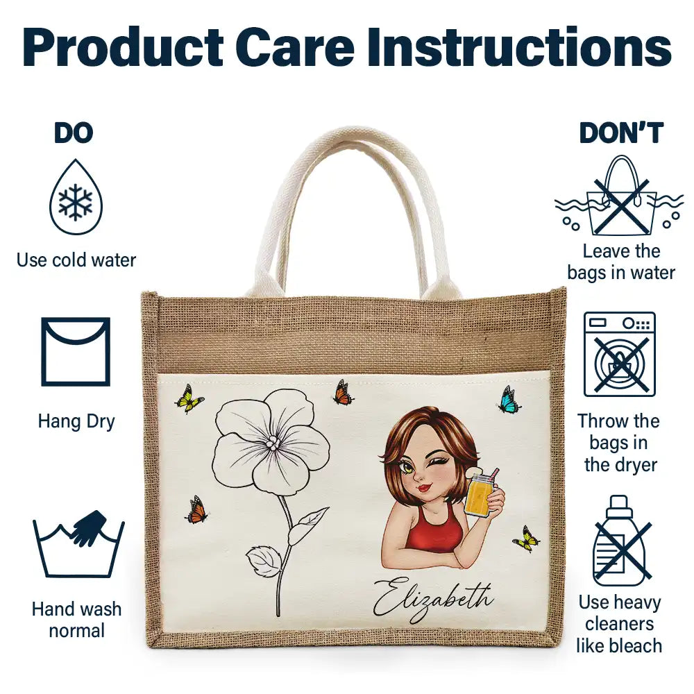Line Wild Flower Cartoon Woman - Personalized Jute Tote Bag