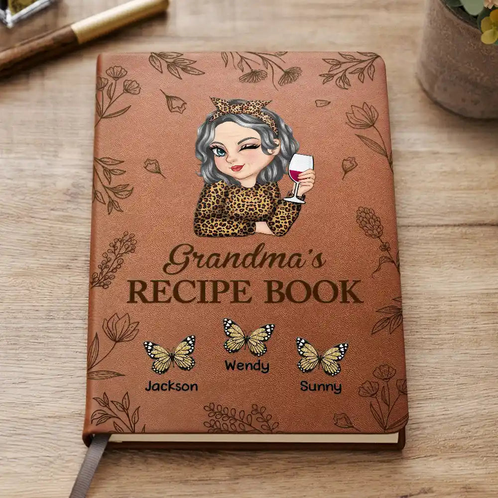 Grandma Mom Auntie Butterfly Recipe Cookbook - Personalized Leather Journal