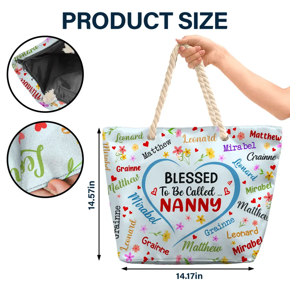Gift For Yourself,Gift For Women,Gift For Grandma,Love,Gift For Mother - Bless To Be Called Grandma Nanny Nan - Personalised Beach Bag