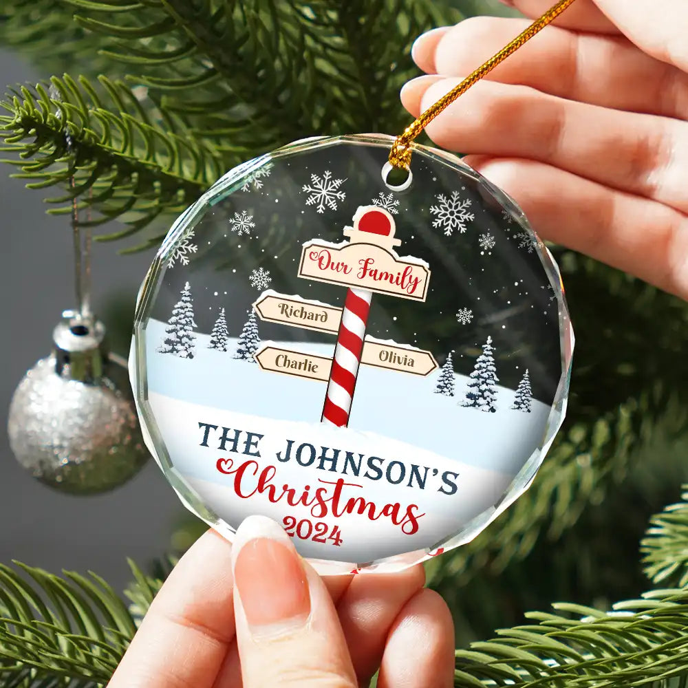 Christmas Noth Pole Family - Personalized Circle Glass Ornament