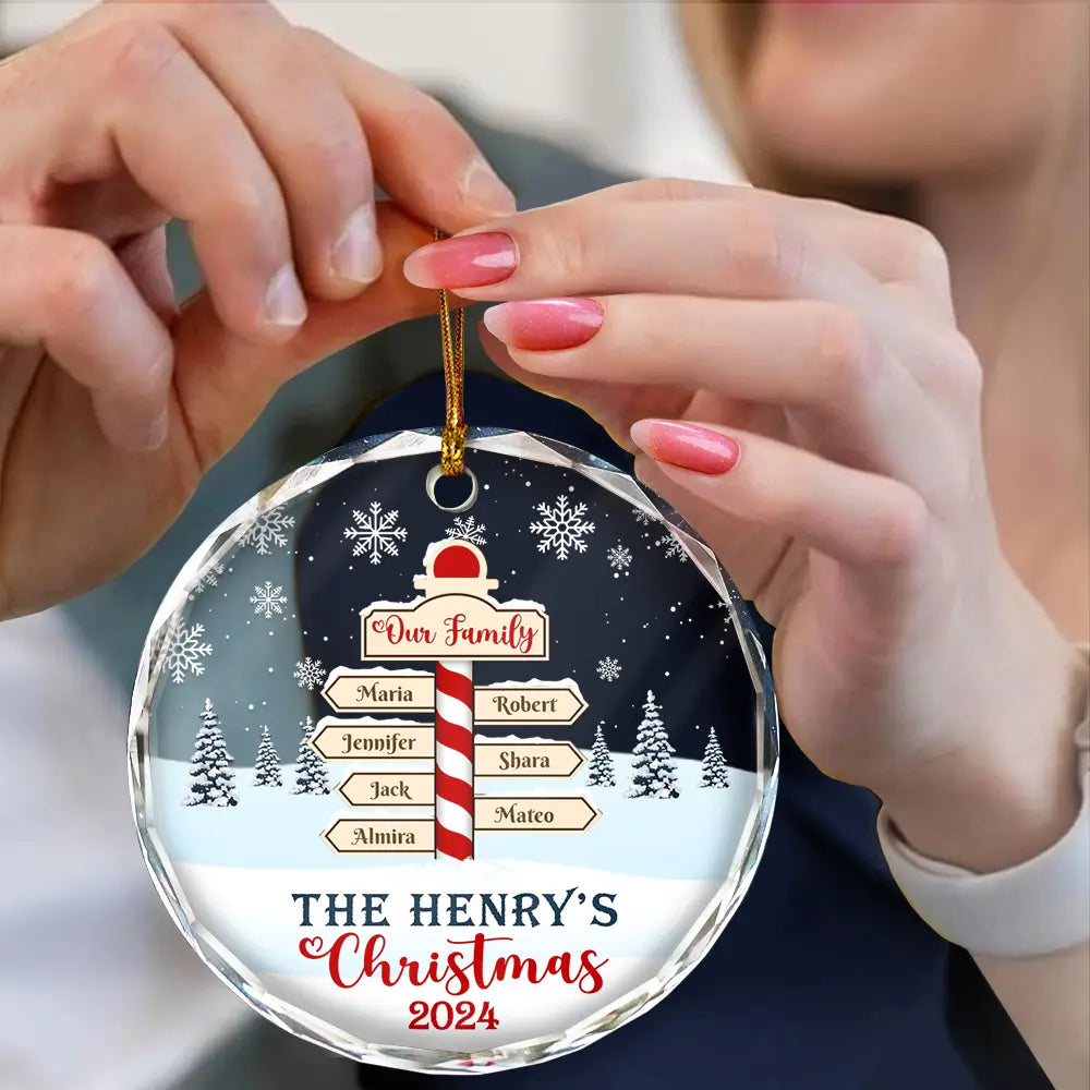 Christmas Noth Pole Family - Personalized Circle Glass Ornament