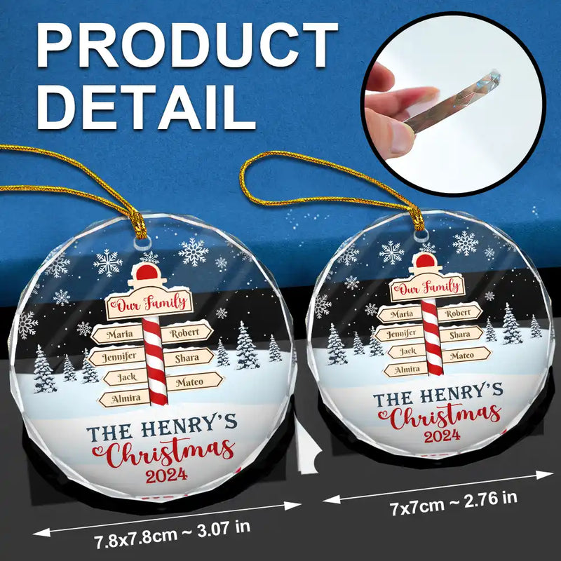 Christmas Noth Pole Family - Personalized Circle Glass Ornament