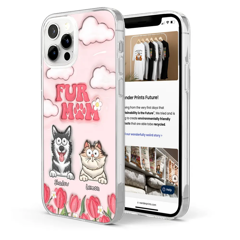 Dog Mom Cat Mom Fur Mom Flower - 3D Inflated Effect Printed Personalized Clear Phone Case
