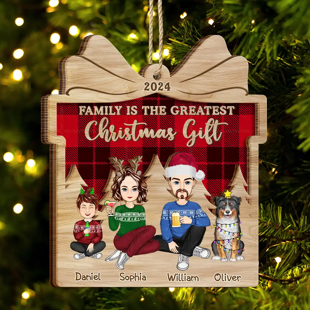 Family Is The Greatest Christmas Gift - Personalized 2-Layered Wooden Ornament