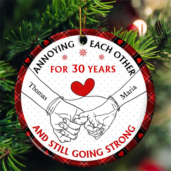Gift For Couples - Holding Hands Old Couple Annoying Each Other - Personalized Circle Ceramic Ornament