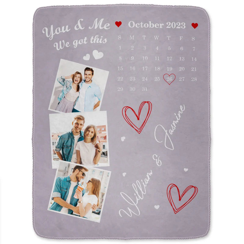 Gift For Couples,Gift For Husband,Gift For Wife,Custom Photo,Love - Custom Photo Calendar Couple The Day Our Journey Began - Personalized Fleece Blanket, Sherpa Blanket