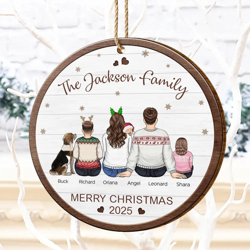 Family, Parents, Gift For Kids, Pet Lovers, Dog Lovers, Cat Lovers - Merry Christmas Family With Pets - Personalized Custom Shaped Wooden Ornament