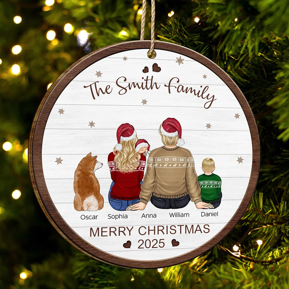 Merry Christmas Family With Pets - Personalized Custom Shaped Wooden Ornament