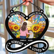 Memorial, Pet Lovers, Dog Lovers, Cat Lovers - You Left Paw Prints In My Heart - Personalized Window Hanging Suncatcher Ornament