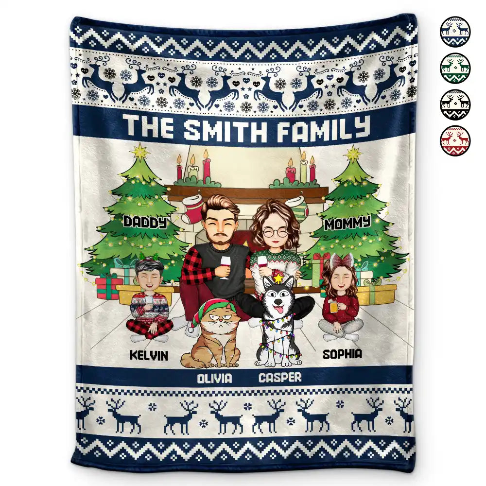 Merry Christmas Family With Pets - Personalized Fleece Blanket, Sherpa Blanket