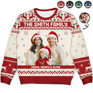 Christmas,Family,Parents,Gift For Kids,Custom Photo,Happy - Custom Photo Family Merry Christmas - Personalized Unisex Ugly Sweater