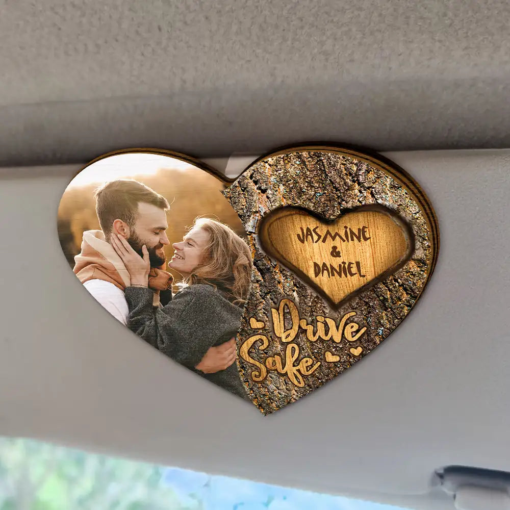 Custom Photo,Gift For Couples,Gift For Husband,Gift For Wife,Gift For Boyfriend,Gift For Girlfriend,Love - Custom Photo Drive Safe Couple Names - Personalized Custom Shaped Car Visor Clip