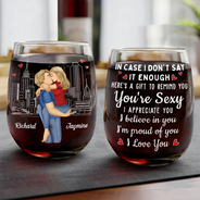 Gift For Couples,Gift For Boyfriend,Gift For Husband,Gift For Wife,Gift For Girlfriend,Love - Kissing Couple In Case I Don't Say It Enough - Personalized Stemless Wine Glass