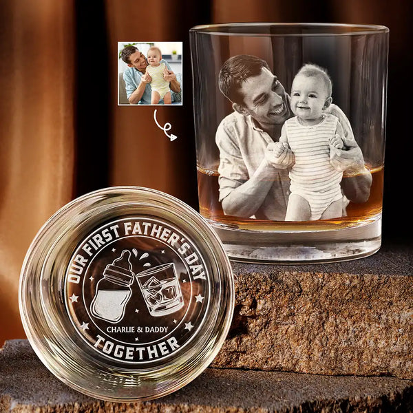 New Dad,New baby,Gift For Father - Custom Photo Our First Father's Day Together - Personalized Engraved Whiskey Glass