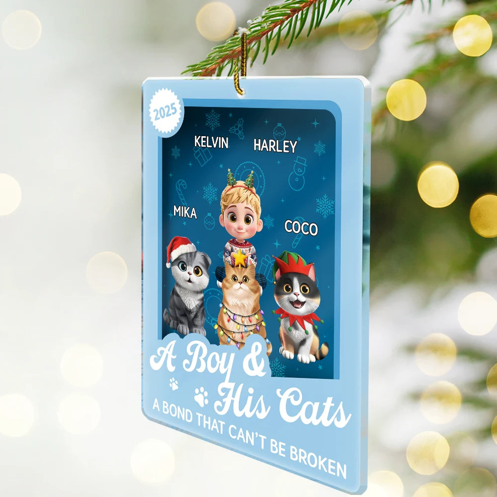 Pet Lovers,Pet Mom,Pet Dad,Cat Lovers,Cat Mom,Cat Dad,Christmas,Top Market,Happy - A Girl & Her Cats Unbreakable Bond Toy Box - Personalized Custom Shaped Acrylic Ornament