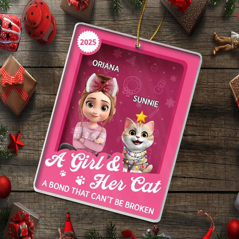 Pet Lovers,Pet Mom,Pet Dad,Cat Lovers,Cat Mom,Cat Dad,Christmas,Top Market,Happy - A Girl & Her Cats Unbreakable Bond Toy Box - Personalized Custom Shaped Acrylic Ornament