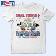 Camping,Campsite,Happy,Independence Day - Stars & Stripes & Campfire Nights - Personalized T Shirt