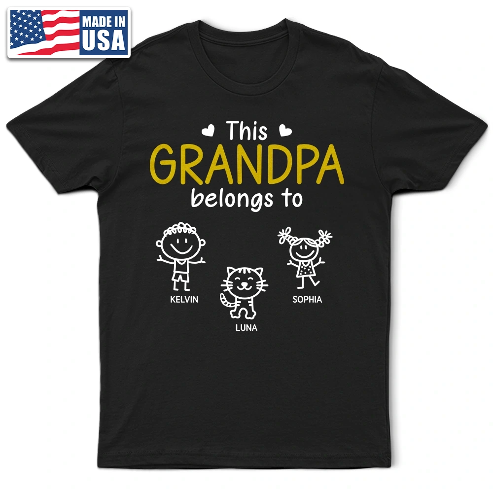 Father's Day Gifts, This Grandpa Belongs To Kid Stick Figures - Personalized T Shirt