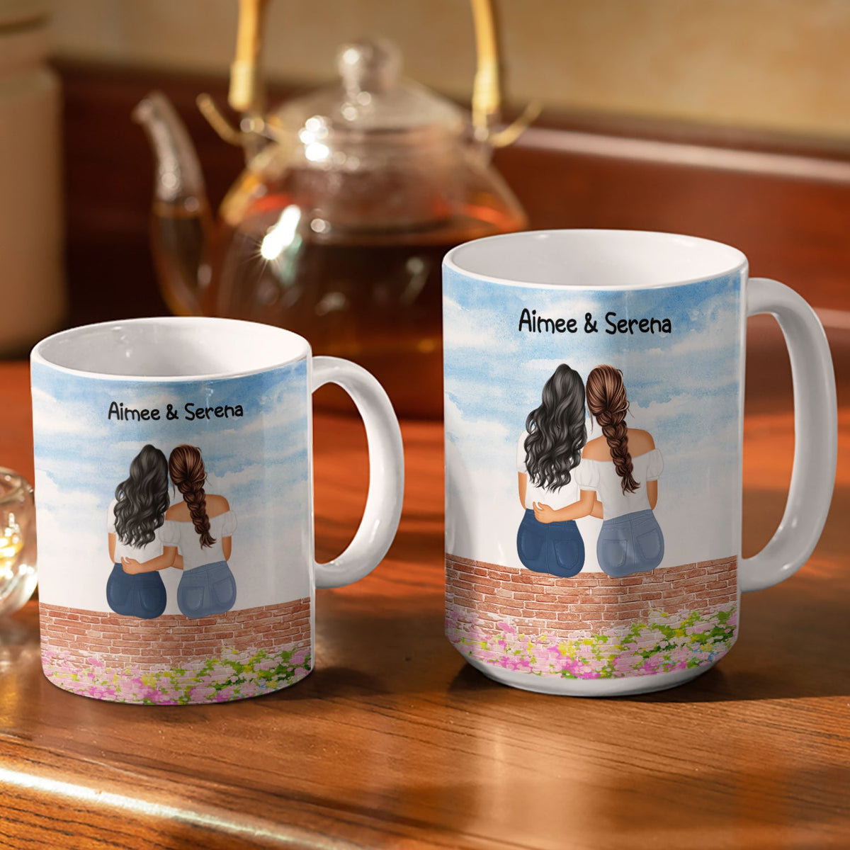Wish You Lived Next Door - Gift For Sisters And Besties - Personalized White Edge-to-Edge Mug