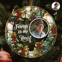 Custom Photo Christmas Forever In Our Hearts - Personalized Circle Glass Ornament