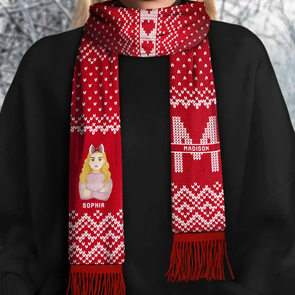 Monogram Christmas Family - Personalized Wool Scarf With Tassel