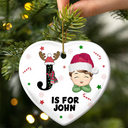 Christmas Monogram Letter Kids - Personalized Combo Heart Ceramic Ornament