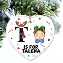 Christmas Monogram Letter Kids - Personalized Combo Heart Ceramic Ornament