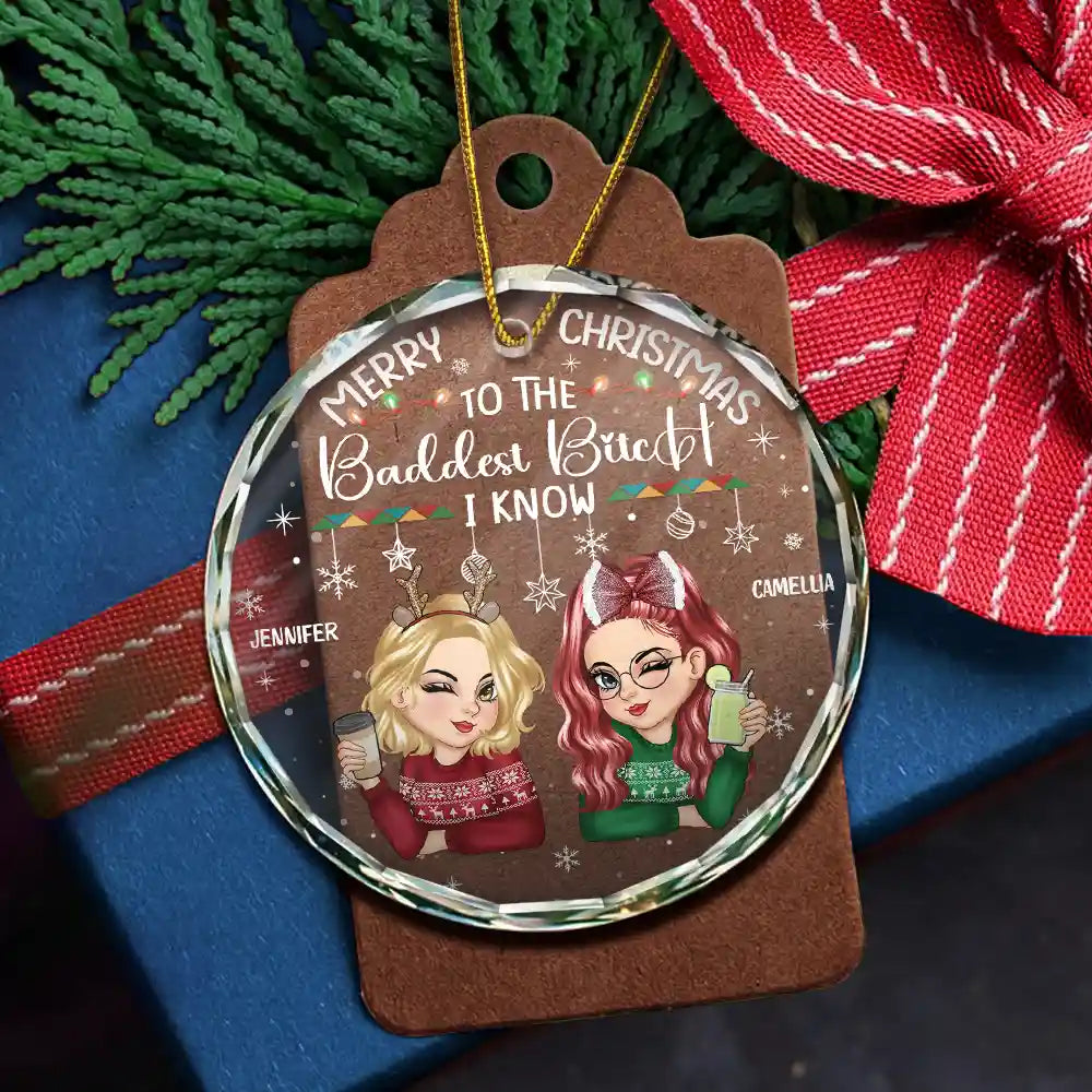 Christmas Merry Christmas Besties - Personalized Circle Glass Ornament