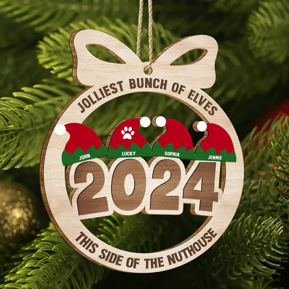 Jolliest Bunch Of Elves - Personalized Wooden Cutout Ornament