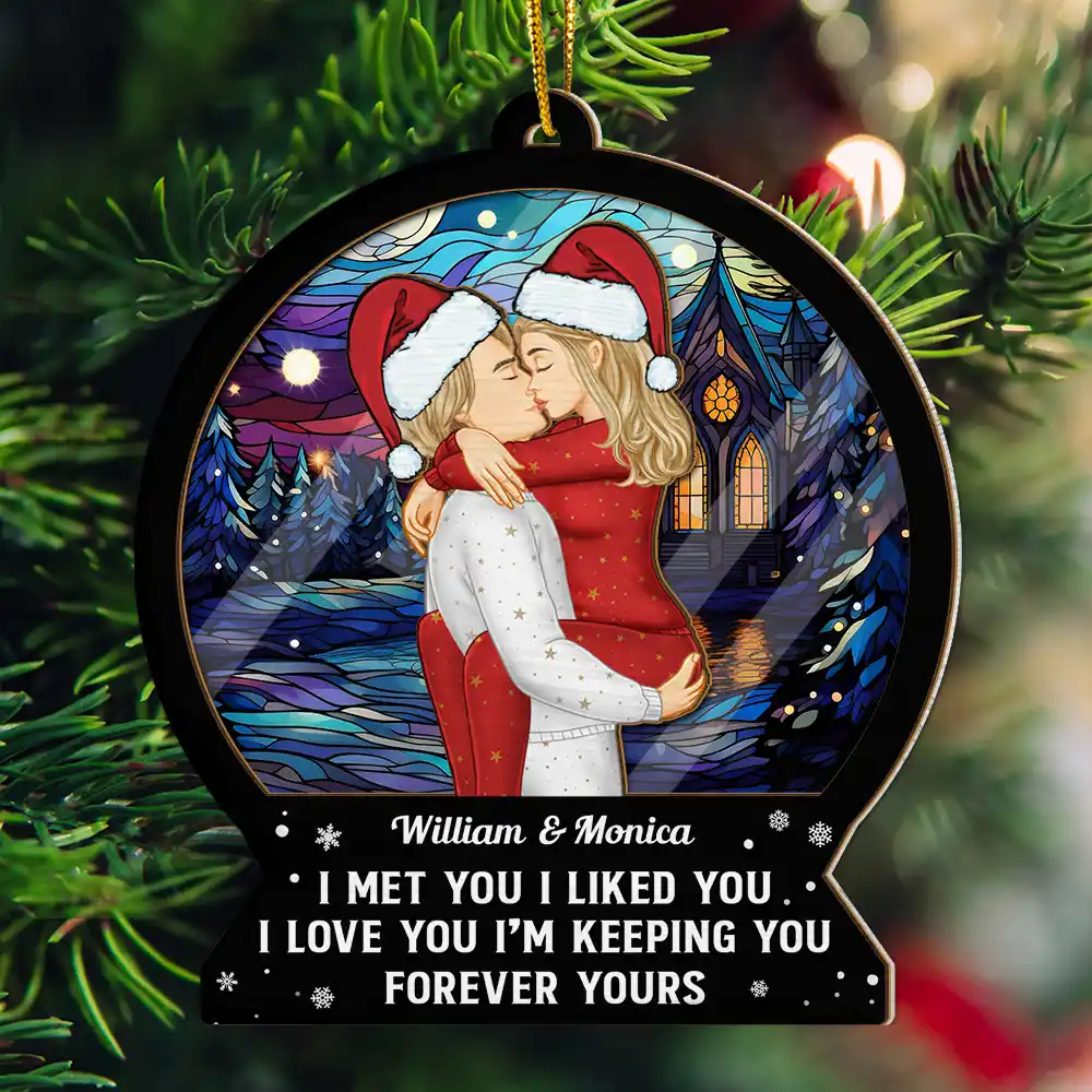 Forever Yours Christmas Couple - Personalized Suncatcher Ornament