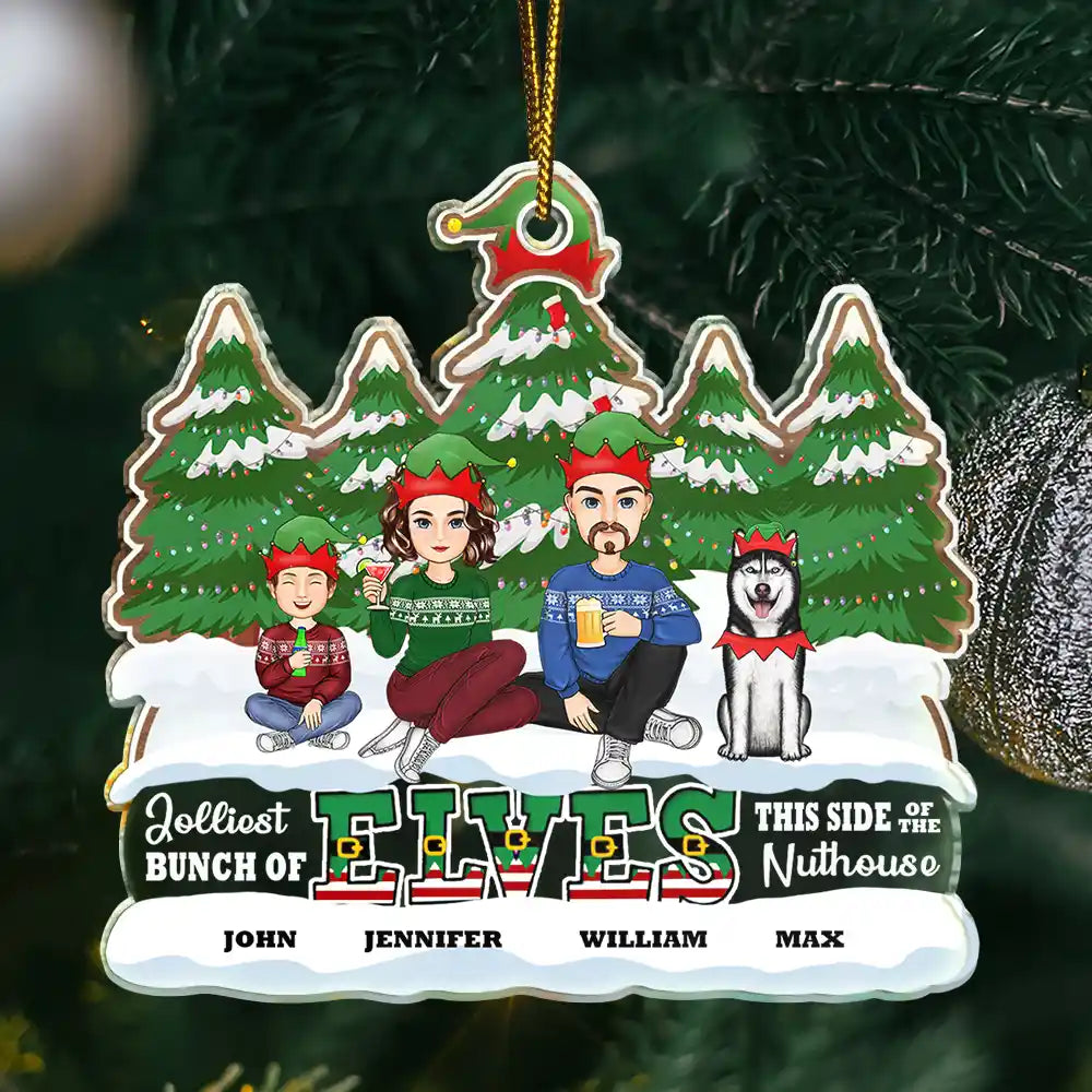 Jolliest Bunch Of Elves Family - Personalized Custom Shaped Acrylic Ornament